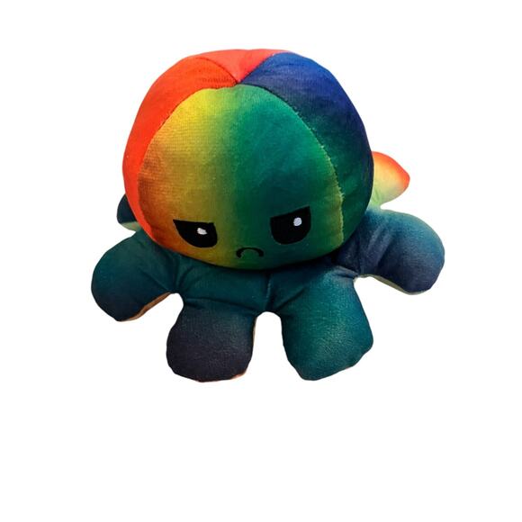 Tee Turtle 6" Reversible Moody Octopus Plush Blue & Pink With Happy & Sad Face - Picture 1 of 3